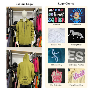 High Quality Men's Green Fleece Pullover <b>Thick</b> Cotton Full Zipper Loose Coat Wholesale Custom Digital Printing Embroidered - Product Image 2