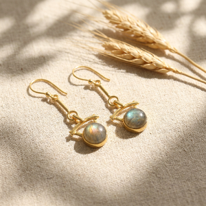 Trending Jewelry Natural Flashy Labradorite Designer <b>Earring</b> Brass 18k Gold Plated Round Shape Gemstone Dangle Drop <b>Earrings</b> - Product Image 5