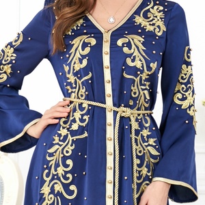 Vestido Largo Maxi de Manga Larga con Cuello en V para <span class=keywords><strong>Mujer</strong></span> Musulmana de Oriente Medio, Estilo Árabe, Tendencia Nueva al por Mayor, Ropa Africana Europea y Americana - Product Image 6