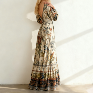 OEM Usine Personnalisée Printemps Été <span class=keywords><strong>Robe</strong></span> à Imprimé <span class=keywords><strong>Bohème</strong></span> Femmes Style Ethnique <span class=keywords><strong>Robe</strong></span> à Couture à Manches Longues Ample - Product Image 2