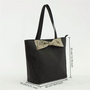 Sac à bandoulière en nylon grande capacité pour femme, forme oreiller, imperméable, motif léopard avec nœud, fermeture éclair, sac à main écologique - Product Image 6