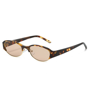 Lunettes de soleil ovales demi-cerclées en métal pour hommes et femmes, avec logo personnalisé, tendance 2026, protection UV400, monture petite, style œil de chat - Product Image 5