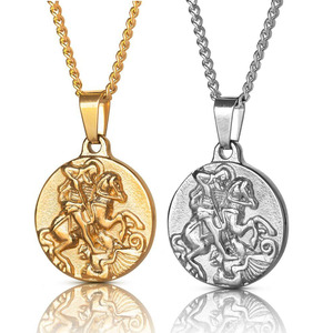 Collar de moneda de oro de 18k para hombre, Medusa, mitología griega, Saint <span class=keywords><strong>George</strong></span>, acero inoxidable, joyería religiosa estadounidense - Product Image 1