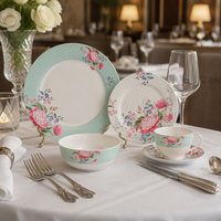 Service de table 24 pièces en porcelaine fine pour 6 personnes, motif floral, écologique, compatible micro-ondes et four, style classique