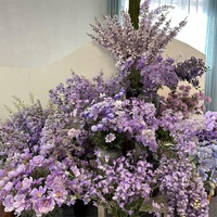 Paarse Bruiloft Kunstmatige Hortensia Roos Plafond Mistopstelling Plastic Gras & Bladeren Decoratie Bal Vorm Muur Trouwzaal