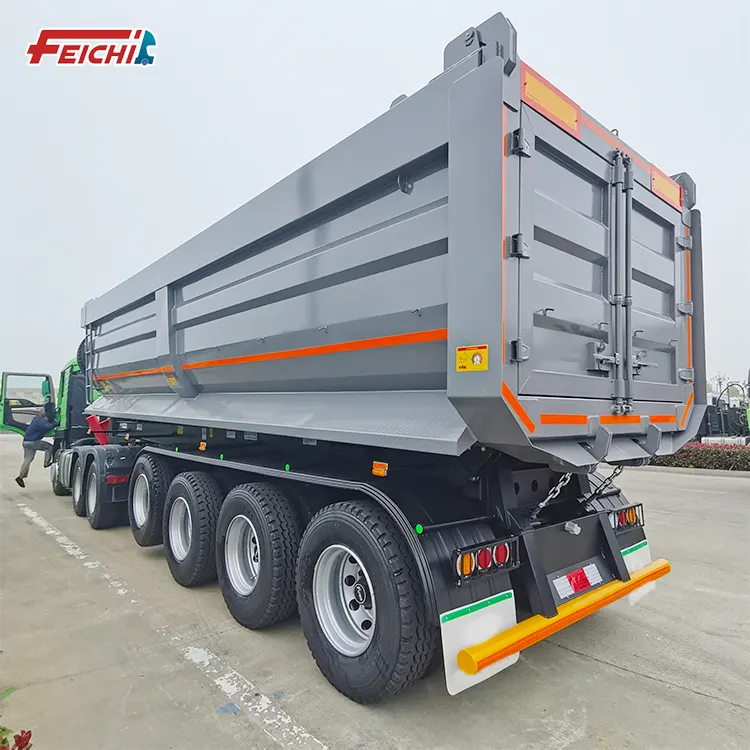 FEICHI merek belakang pembongkaran 3 poros sisi TIPPING DUMP TRUCK TRAILER SEMI truk untuk kargo transportasi