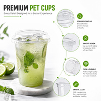 Gobelets en plastique PET transparent de 18 oz, 16 oz, 12 oz, calibre 98 mm, avec couvercles, faible MOQ 1000 pièces, logo personnalisé imprimé, gobelets pour smoothies et jus de fruits