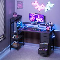 Bureau de Gaming en Gros pour Usine avec Étagère Moniteur Pleine Largeur, Cadre Métallique, Gestion des Câbles, Crochet pour Casque, Table d'Ordinateur pour Bureau à Domicile
