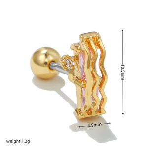 Boucles d'oreilles piercing à tige fine en acier inoxydable 20G, goujon d'os d'oreille Hambourg en zircon coloré 18 carats, goujon à boule à vis version coréenne - Product Image 4