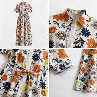 Nouvelle Robe Chemise Décontractée à Manches Courtes Imprimé Floral Boutonnée Tendance Été Vente en Gros 6522