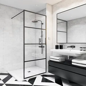 Seawin Black Frame Bathroom partition glass shower door Walk in Shower Panel