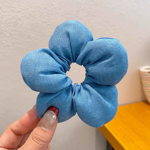 Wholesale <b>Sweet</b> Pink Puffy Hair Scrunchies European American Style Elastic Hair Ties Women Fabric <b>Flowers</b> Festival Brand - Product Image 4