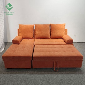 Sofá <span class=keywords><strong>cama</strong></span> de 3 asientos con marco de madera maciza a precio de fábrica con almohada extraíble para reposacabezas, sofá Seccional de terciopelo <span class=keywords><strong>naranja</strong></span> para sala de estar - Product Image 3