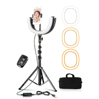 Anneau lumineux pour studio photo selfie, appareil photo de maquillage, avec trépied rétractable de 53 pouces, lampe LED de 10 pouces, tik tok
