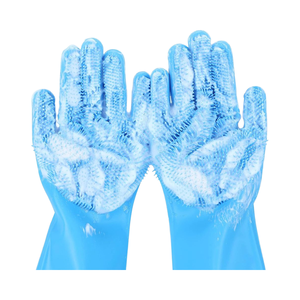 Guantes de Aseo para Mascotas con Diseño de Cinco Dedos, Silicona Resistente al Calor con Dientes de Alta Densidad, para Bañar y Masajear Perros y Gatos, Azul - Product Image 2