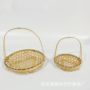 Handmade bamboo woven <b>basket</b>, creative home <b>storage</b>, fruit <b>basket</b>, small round <b>basket</b>, various sizes of vegetable and fruit - Product Image 1