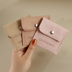 Pochette à bijoux en microfibre personnalisée PUPPYSEW, pochette d'emballage pour bijoux faite à la main avec bouton pression, sac à bijoux 8*8cm avec logo - Product Image 3