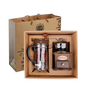 Wholesale Coffee Accessories Set Gift Box Manual Coffee Grinder With French Press And 350ml Glass