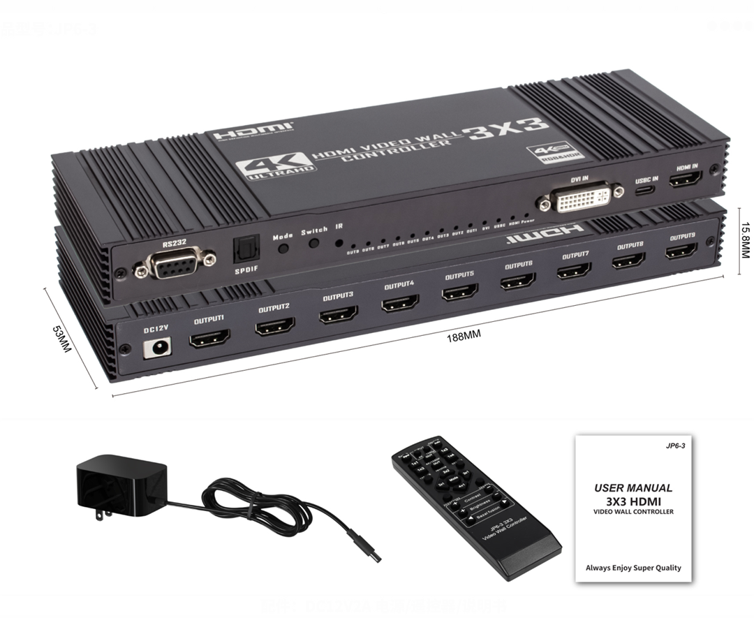 2x2 2x3 4K Video Wall Controller HDMI DVI USB C Multi-Screen TV