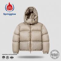 Chaqueta Acolchada Extra Grande para Hombre, Color Bronceado, con Capucha, Impermeable, Resistente al Viento, con Cierre YKK, Logotipo Personalizado OEM, Chaqueta de Plumón para Invierno