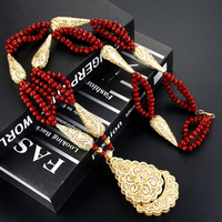 Collier long marocain, chaîne de pull perlée pour femme algérienne, chaîne de corps ethnique en filigrane doré, bijoux tribaux bohèmes en gros