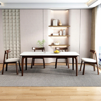 Ensemble de table à manger carrée en bois massif avec 6 chaises, couleur noyer, plateau en pierre, adapté aux petits appartements ou maisons