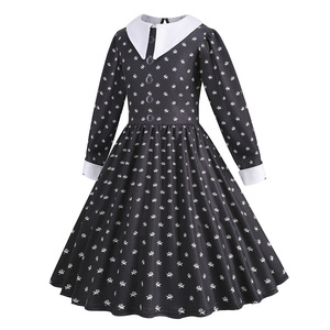 Abito da Famiglia con Stampa, Costume Cosplay, Vestito Nero a Maniche Lunghe, Abito da Ballo Nero con Borsa - Product Image 3