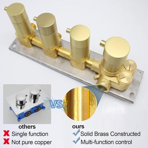 HOMEDEC Kit de finition de mitigeur de <span class=keywords><strong>douche</strong></span> 3 fonctions Or brossé Robinet thermostatique 3 voies Contrôle du débit/volume <span class=keywords><strong>Douche</strong></span> <span class=keywords><strong>verticale</strong></span> - Product Image 2