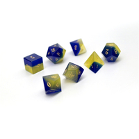 Jeu de dés JMS Gemstone DND Bleu Jaune Yeux de Chat 7PCS Jeu de dés polyédriques à paillettes DND