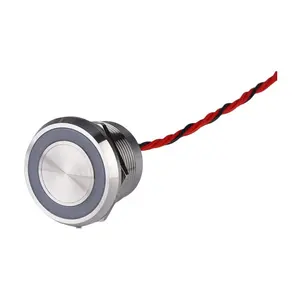 Led Cincin 24V Elektrik Tahan Air, Tombol Tekan Bulat Logam Bercahaya Tipe Talang 22Mm Saklar Piezo Sesaat