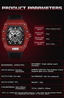 Montre à quartz pour homme SANDA 7044, tendance, lumineuse, date unique, cadran ajouré motif zèbre, montre-bracelet masculine unique, vente en gros