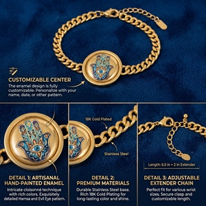 <span class=keywords><strong>Bracelet</strong></span> porte-bonheur main de Hamsa pour femmes |   Bijoux en acier inoxydable plaqué <span class=keywords><strong>or</strong></span> de style bohème, bénédiction spirituelle |   Halo éternel - Product Image 2
