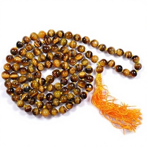 Collar Jap Mala de Ojo de Tigre Amarillo con Cuentas de 8MM, 108 Cuentas, Impermeable, Pulido, Feng Shui, Religioso, Unisex, Venta al por Mayor, JILANI AGATE GEMS - Product Image 1