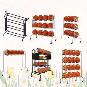 Multifunctional Metal Ball Cart Wheels Convenient Standing Type Storage Holder Custom Logo <b>Printed</b> Product <b>Racks</b> OEM ODM Welcome - Product Image 1