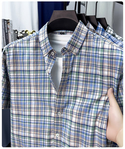 <span class=keywords><strong>Camicia</strong></span> Estiva di Alta Qualità in Puro Cotone con Stampa Digitale a <span class=keywords><strong>Quadri</strong></span>, Ricamata, Antipiega, Manica Corta, Stile Normcore/Minimalista - Product Image 2