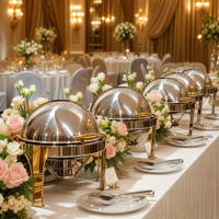 Ensemble de réchauds de luxe à couvercle roulant, chauffe-plats commerciaux en acier inoxydable pour buffet avec supports à combustible, équipement de restauration