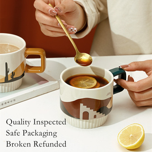 Taza de Café de Cerámica Moderna Nórdica con Estampado Único de 11 oz, para Té, Café Latte, con Cuchara, Venta al por Mayor - Product Image 3