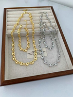 Ensemble de bijoux bracelet et collier en chaîne maille marine, motif cœur bouffant, cœur grain de café, cœur Lionheart, 6x8mm 9x12mm