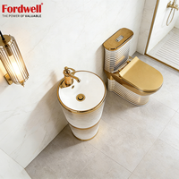 Ensemble WC en céramique monobloc avec cuvette de toilette et lavabo électroplaqué pour salle de bain