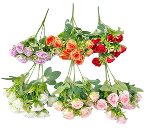 Cinq petites roses artificielles d'inspiration printanière délicate <span class=keywords><strong>fleur</strong></span> artificielle rose bleue pour arrangement <span class=keywords><strong>de</strong></span> mariage - Product Image 1
