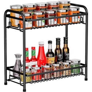 <b>Kitchen</b> Countertop Spice <b>Rack</b> Two Tier Metal Storage Organizer For Seasonings Oils Condiments Standing Type Durable Rectangle - Product Image 1