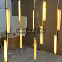 Lustre moderne en laiton et marbre de 56 pouces, grand lustre rond en albâtre pour salon