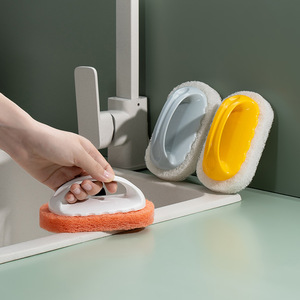 Bathtub Brush Oval <b>Sponge</b> With <b>Handle</b> For Bathroom Kitchen Cleaning - Product Image 1