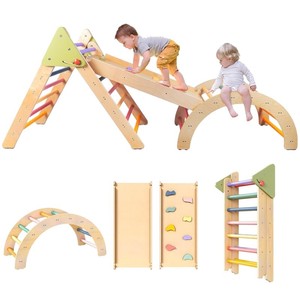 Structure d'escalade en bois avec toboggan et échelle pour enfants de 4 à 6 ans, structure de jeu éducative Montessori, formes géométriques - Product Image 3