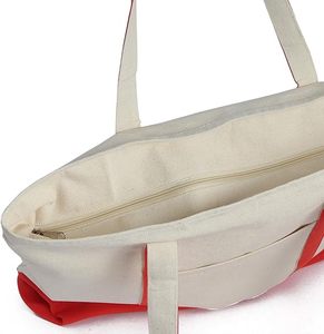 Bolsa de Lona de Algodón Resistente de 120 oz, Color Rojo, con Múltiples Bolsillos, para Compras, Playa, Picnic, con Logotipo - Product Image 4