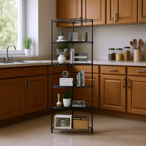 Étagère d'angle en métal à 6 niveaux, autoportante, noire, pour le rangement dans la salle de bain et la cuisine, design industriel - Product Image 2