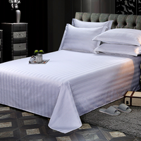 Ensemble de draps et de draps-housses en satin rayé 100% coton, moderne, 200TC, blanc pour hôtel