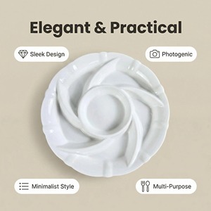 Plateau <span class=keywords><strong>de</strong></span> service rond en porcelaine <span class=keywords><strong>de</strong></span> 10 pouces avec 6 compartiments, design minimaliste esthétique et idéal pour les photos, pour apéritifs et fêtes - Product Image 2