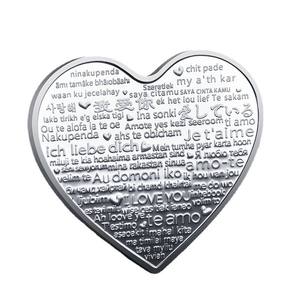 Médailles commémoratives en métal en forme de cœur, plaquées argent, personnalisables, pour la Saint-Valentin, cadeaux souvenirs, vente en gros - Product Image 2