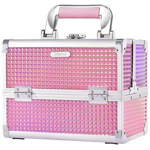 Portable <b>Makeup</b> Case with Mirror 2-Tier <b>Makeup</b> <b>Box</b> Organizer Traveling Cosmetic Suitcase Storage Craft Nail Suitase for Girls - Product Image 1